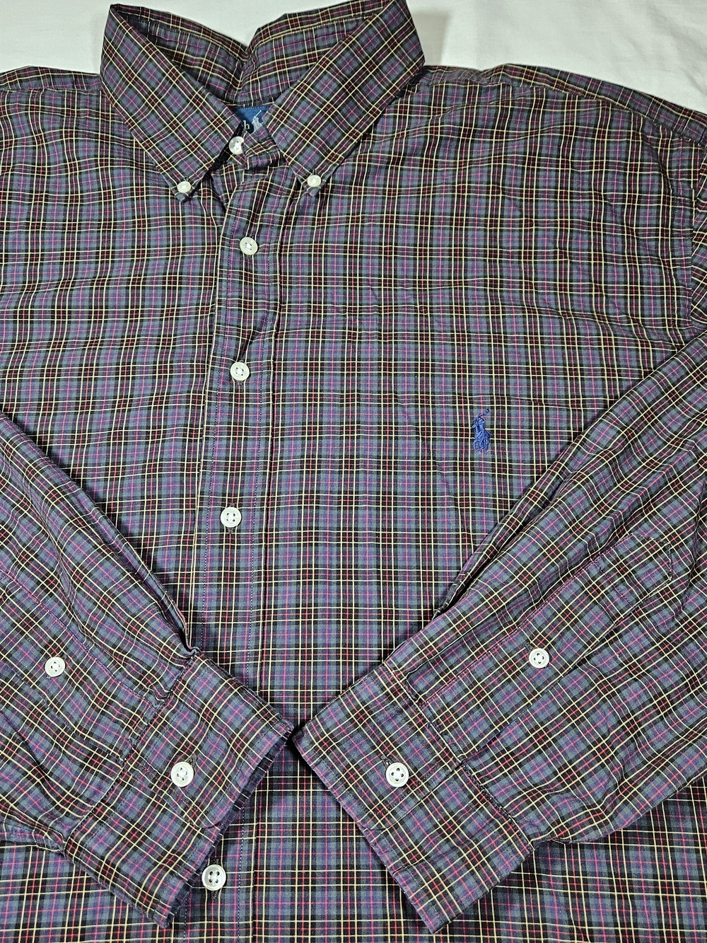 Polo Ralph Lauren Shirt 2LT Tall Men's Plaid Button Down Long Sleeve Cotton Blue